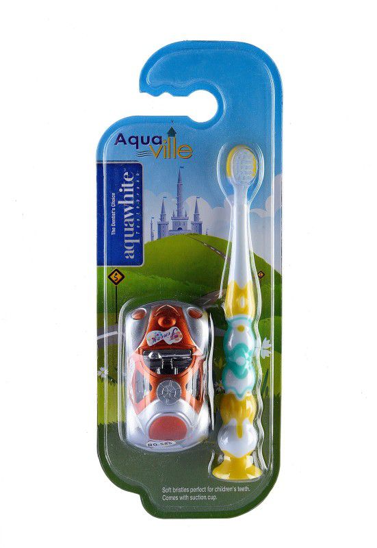 aquawhite aquaville with car toy for kids, Bristles , Yellow. Health & Personal Care Ultra Soft Toothbrush