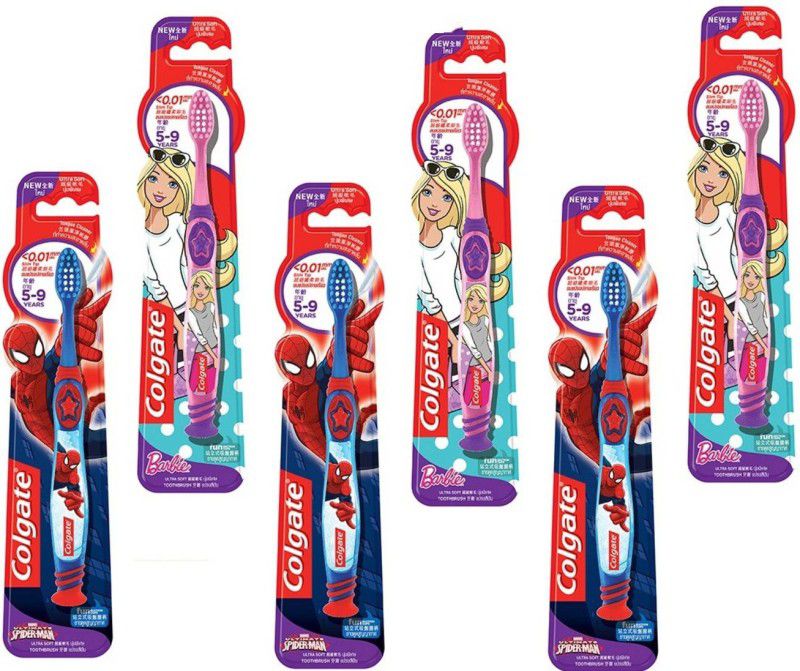 Colgate Kids Spider-men & Barbie Toothbrush for kids ultra Soft Each3 Pack of 6 Ultra Soft Toothbrush  (6 Toothbrushes)