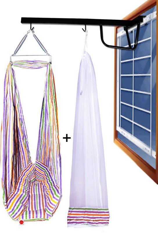VParents Neonate Baby Swing Cradle with Mosquito Net Spring and metal window cradle hanging rod  (Purple)