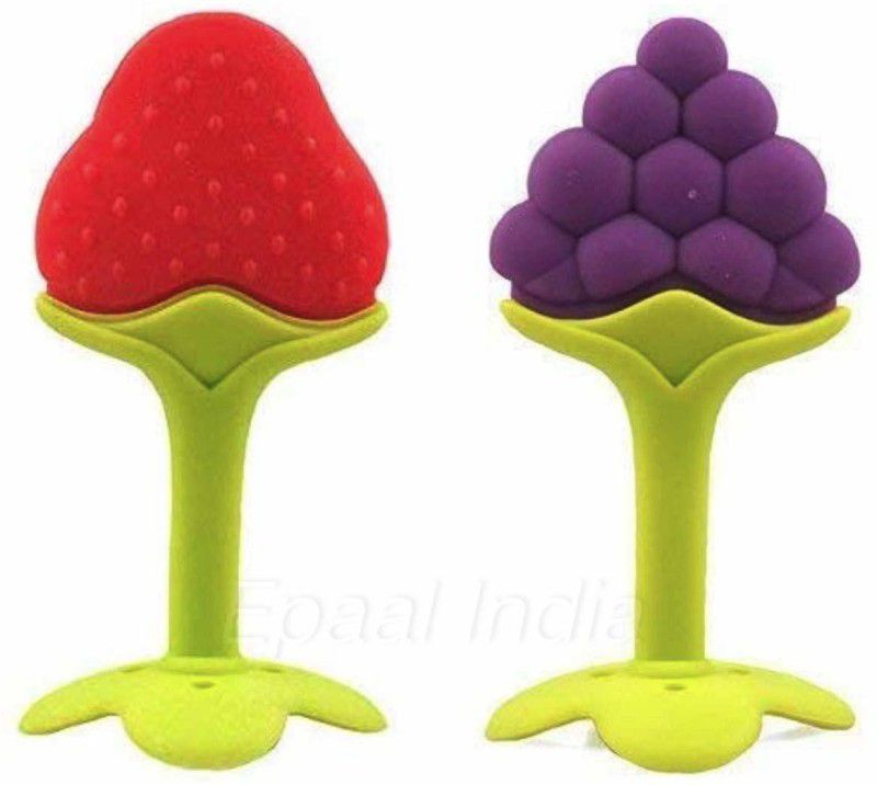 GREST Silicone Fruit Shape 2 Pcs Of Teething Soft Teether (Strawberry & Grapes) Teether  (Multicolor)