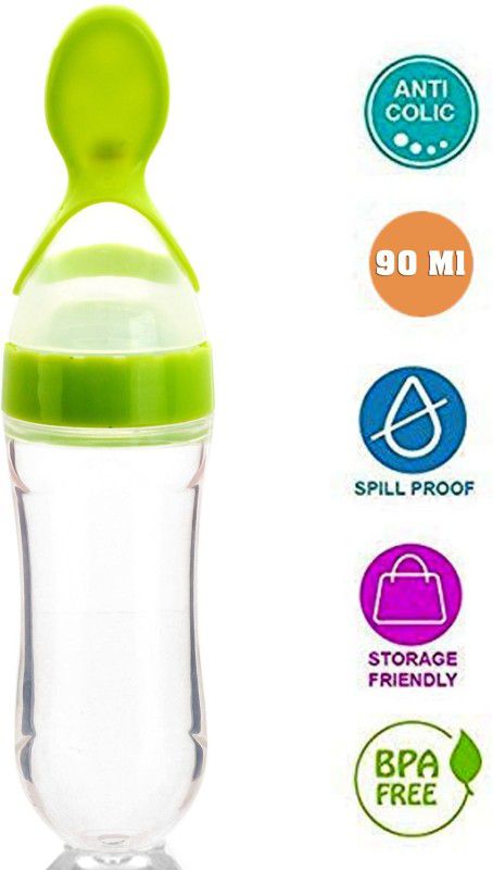 Lilz caress Silicone Easy Squeezy Baby Food Feeder Baby Squeezy Food Grade Silicone Bottle Feeder for Baby Feeding - 90 ml-VN06 - Silicone  (Green)
