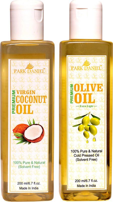 PARK DANIEL Virgin Coconut oil and Olive Oil - Pure and Natural Combo pack of 2 bottles of 200 ml(400 ml)  (400 ml)