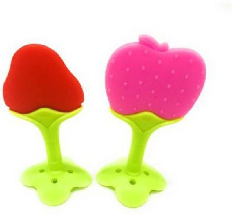 FABLITTLE Fruit Shape Silicone Teether for Baby Strawberry_Apple Teether  (Strawberry & Apple)