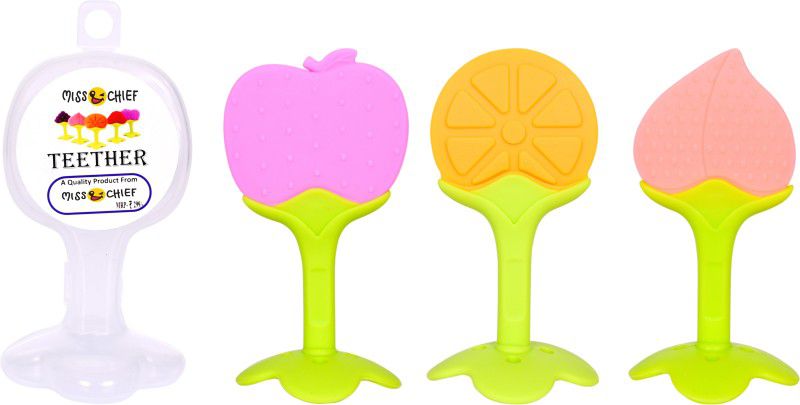Miss & Chief by Flipkart Combo Silicone Fruit Shape Teether for Baby/Toddlers/Infants/Children (Apple, Orange & Peach, Pack of 3) Teether  (Apple, Orange & Peach)