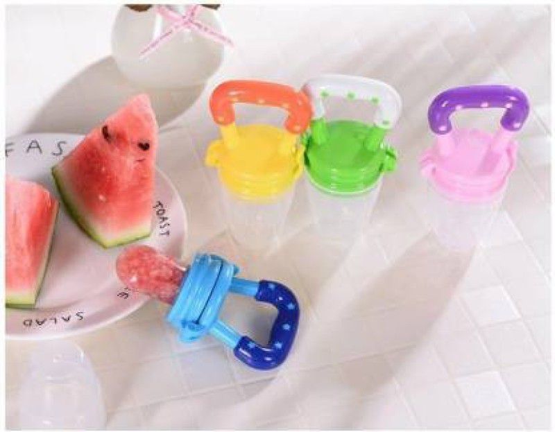 Lilz caress BPA Free Food Grade Plastic Food Nibbler with Rattle Handle |Fruit/ Food Feeder/Pacifier/ Nibbler with Silicone Mesh/ Soother for babies/ Kids/ Toddlers - Pack of 4 - VN08 Teether and Feeder  (Multicolor)
