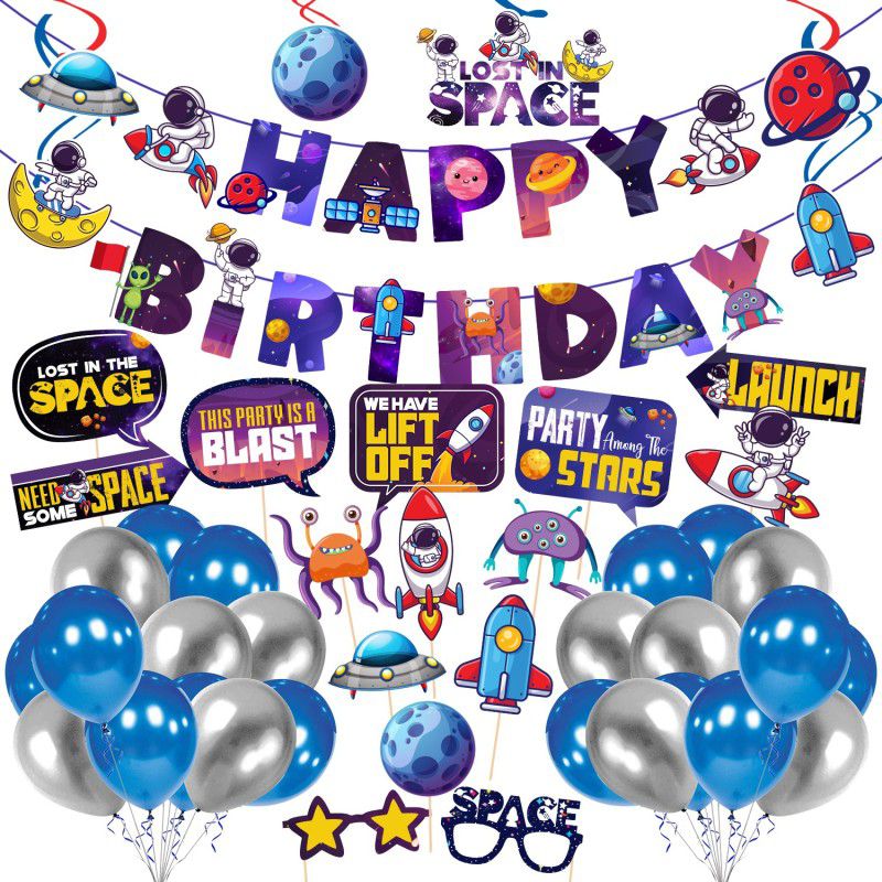 ZYOZI Space Birthday Party Decoration Birthday Banner Party Space Theme (Pack of 47)  (Set of 47)