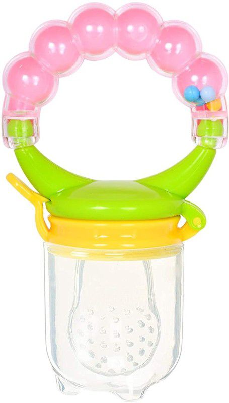 HUF & NUF TEETHER RATTLE HANDLE BPA FREE SILICONE FOOD NIBBLER FOR FOOD AND VEGETABLES Soother  (RATTLE GREEN)