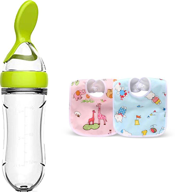 Mojo Galerie Combo Pack Green Spoon Feeder & 2 Waterproof Tich Button for Babies - Silicon  (Green)