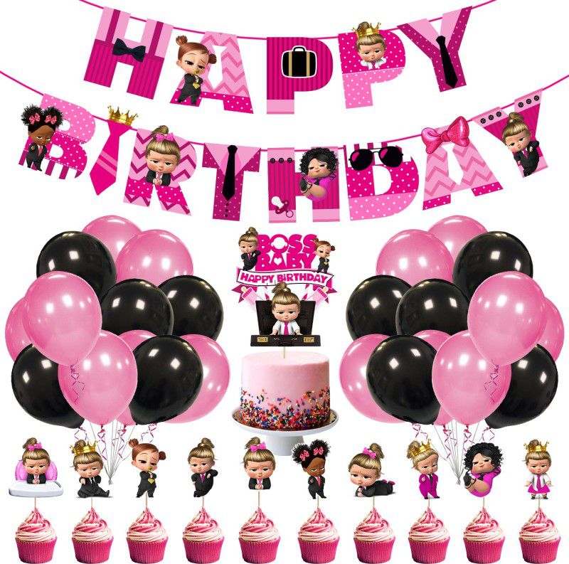 ZYOZI Boss Baby Birthday Decorations, Baby Boss Party Supplies Set, Baby Party Supplies, Baby Party for Boss Pink Girl ,Black Girl Boss Baby Buttons Party Favors Supplies,Children Carnival Party Supplies Decoration (PACK OF 37)  (Set of 37)