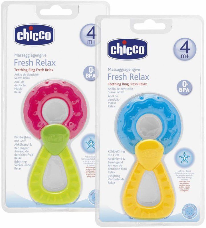Chicco Fresh Relax 4m + Teether Soothes the gums keeping the cold for a long time Teether, (Pack of 2), Pink ,blue Teether  (Multicolor)
