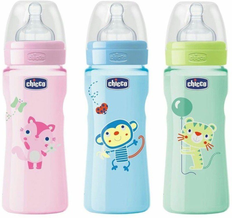Chicco Well being feeding bottle 330 ml 3 nos - 330 ml  (Green, Blue, Pink)