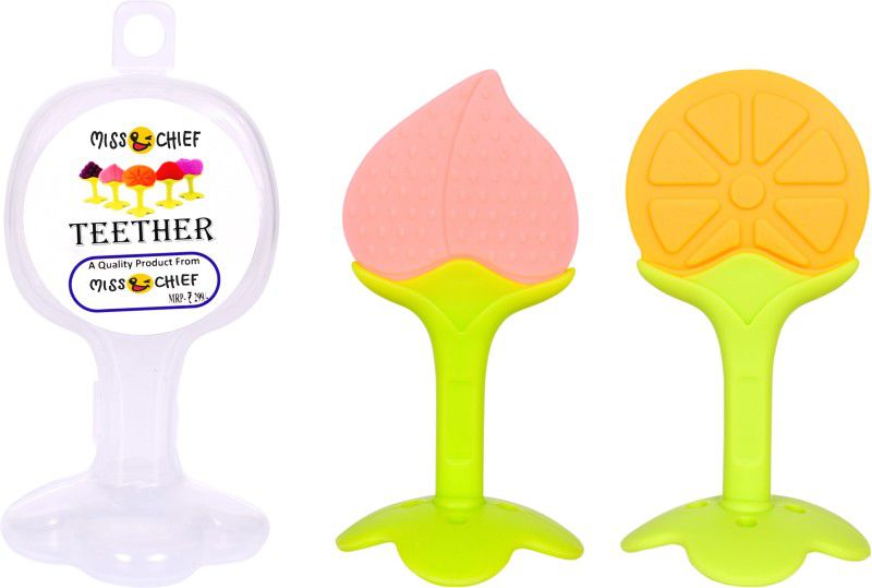 Miss & Chief by Flipkart Combo Silicone Fruit Shape Teether for Baby/Toddlers/Infants/Children (Peach & Orange, Pack of 2) Teether  (Peach & Orange)