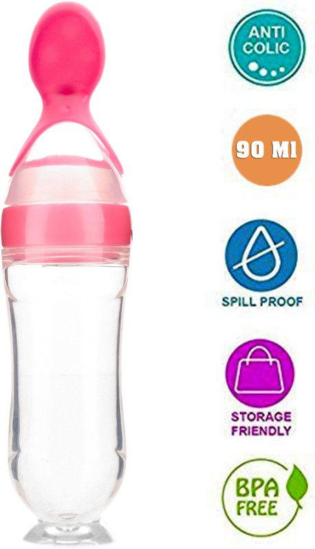 The Little Lookers Baby Squeeze Spoon Bottle for Infants - Rice |Vegetable Paste Milk Food - Silicone  (Pink)