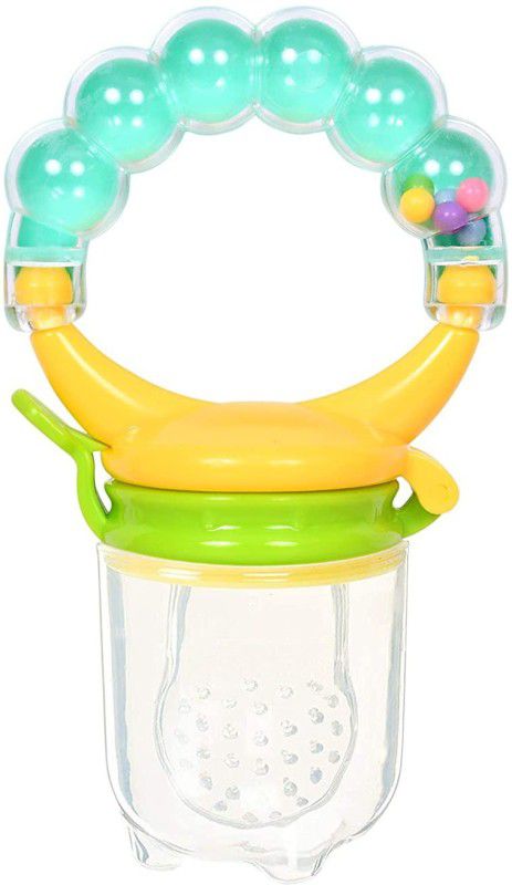 HUF & NUF TEETHER RATTLE HANDLE BPA FREE SILICONE FOOD NIBBLER FOR FOOD AND VEGETABLES Soother  (RATTLE BLUE)