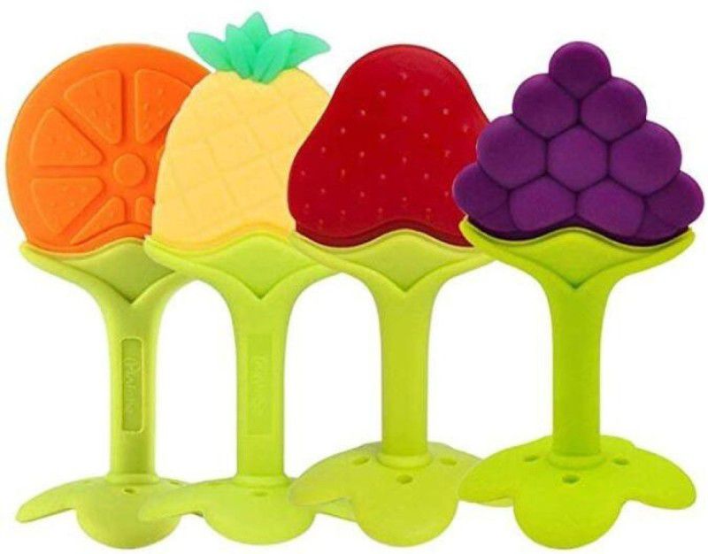risheeraj BPA Free Fruit Shape Soft Silicone Teether for Babies Infants Newborn (Pack of 4, Multicolor) Teether and Feeder  (Multicolor)