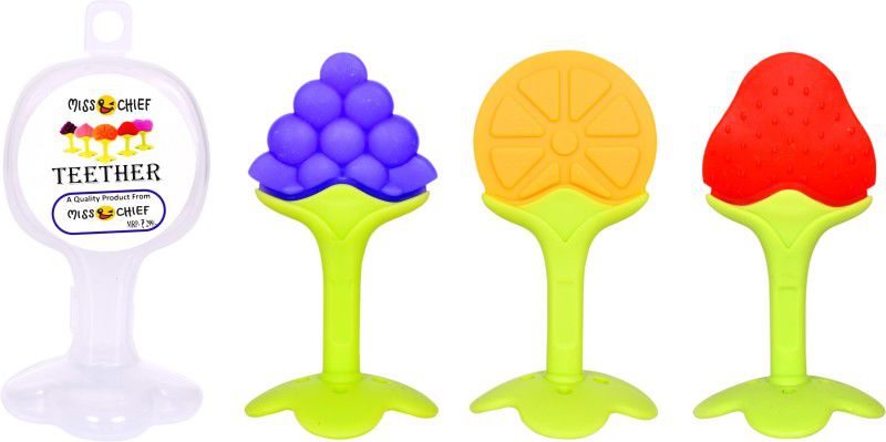 Miss & Chief by Flipkart Combo Silicone Fruit Shape Teether for Baby/Toddlers/Infants/Children (Grapes, Orange & Strawberry, Pack of 3) Teether  (Grapes, Orange & Strawberry)