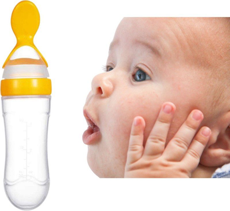 Olsic Baby Semi Solid Food / Mashed Fruits and Medicine Feeder bottle / Sucker - Non Toxic, BPA Free, Silicone Matterial  (Yellow)