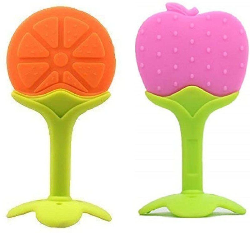 Kidsify Baby Fruit Shape Silicone Teethers Soft Stick Chews Nibbler for Baby Dental Care BPA-Free for Infants Baby (Pack of 2) Teether  (Orange,Pink)