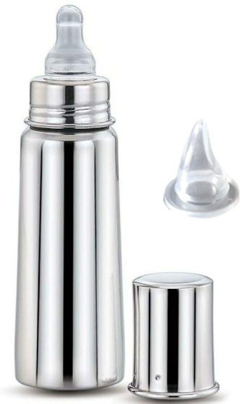Beautiq Baby Collections Complete Stainless Steel Feeding Bottle 250ml with Additional Sipper Nipple - 250 ml  (Silver)