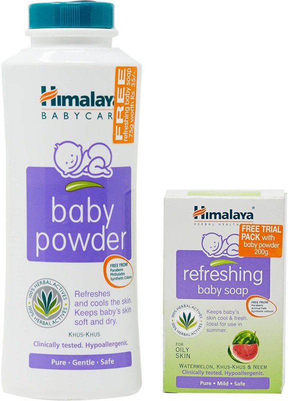 HIMALAYA 2 sets baby powder, 2 soap free offer pack (200g*200)g ,soap (75*75) g free .  (2 x 275 g)