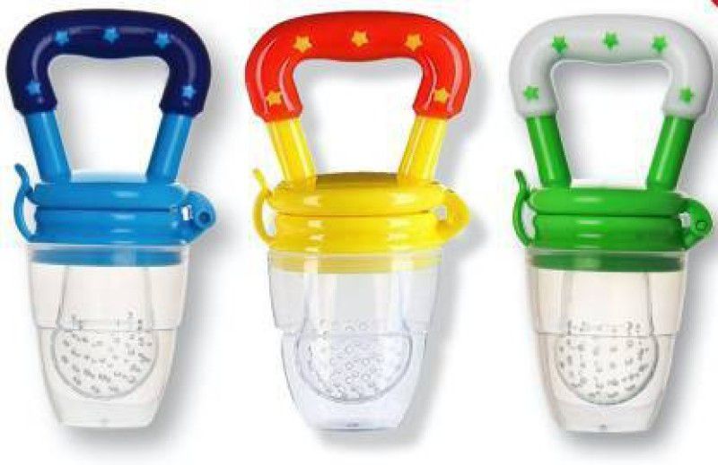Lilz caress BPA Free Food Grade Plastic Food Nibbler with Rattle Handle |Fruit/ Food Feeder/Pacifier/ Nibbler with Silicone Mesh/ Soother for babies/ Kids/ Toddlers - Pack of 3 - VN03 Teether and Feeder  (Multicolor)