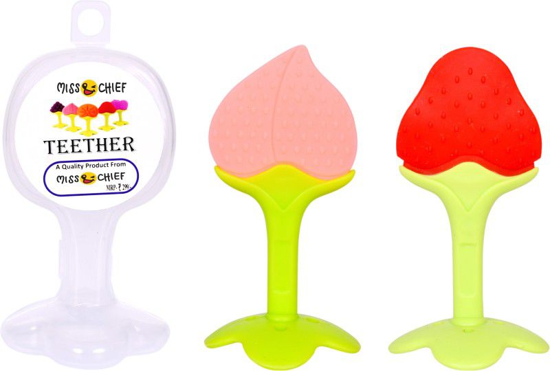 Miss & Chief by Flipkart Combo Silicone Fruit Shape Teether for Baby/Toddlers/Infants/Children (Peach & Strawberry , Pack of 2) Teether  (Peach & Strawberry)