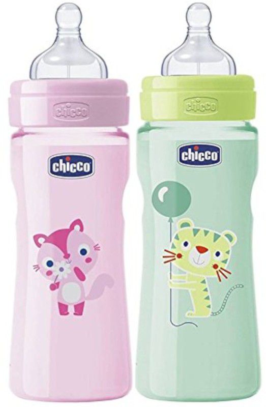 Chicco Feeding Bottle - 330 ml  (Green & Pink)