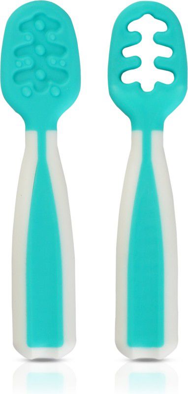 LuvLap Yum Yum Weaning Pre-Spoon, BPA Free Silicone Self Feeding Baby Spoon Set (Stage One + Stage Two) Baby Led Weaning Spoon for Kids Ages 6 Months+, Baby Utensil - Silicone  (Blue)