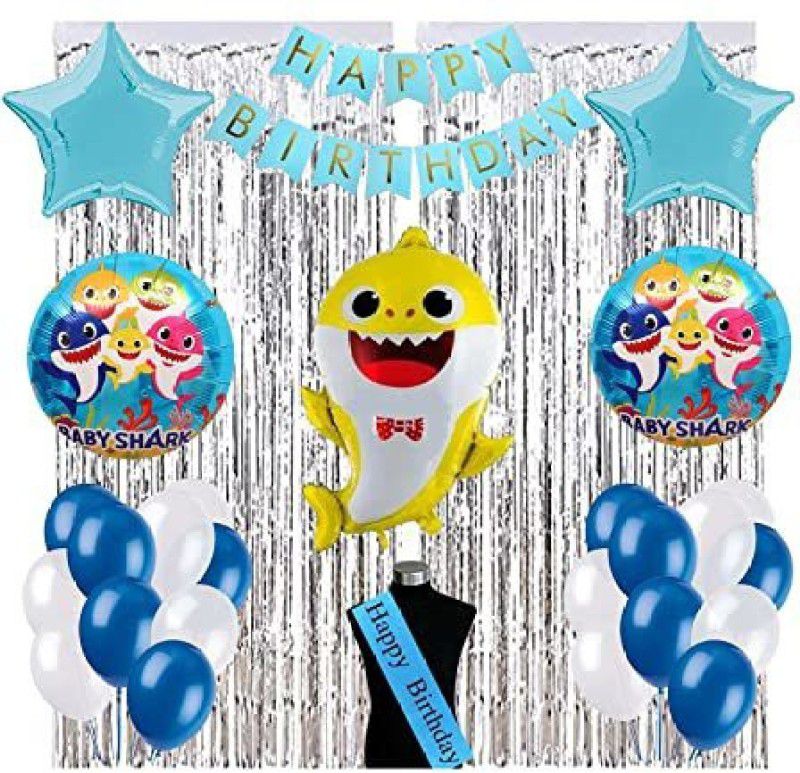 PartyJewels Baby Shark Theme Birthday Decor Kit Combo of 52 Pieces  (Set of 52)