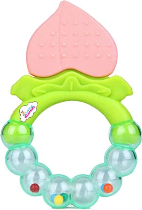Little Warriors 2 in1 Big Size Round Shape RINGLING Silicone Teether with Bell for Baby/Infants and Toddlers- Very Soft ,Non Toxic and Chemical Free Teether and Feeder  (Beige)