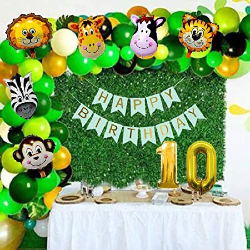 PartyJewels Jungle Safari Theme Birthday Decoration Kit Set of 55 For Tenth Birthday  (Set of 50)