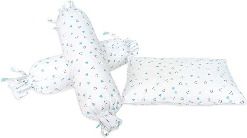 The White Cradle Cotton Baby Bed Sized Bedding Set  (Blue Triangles)