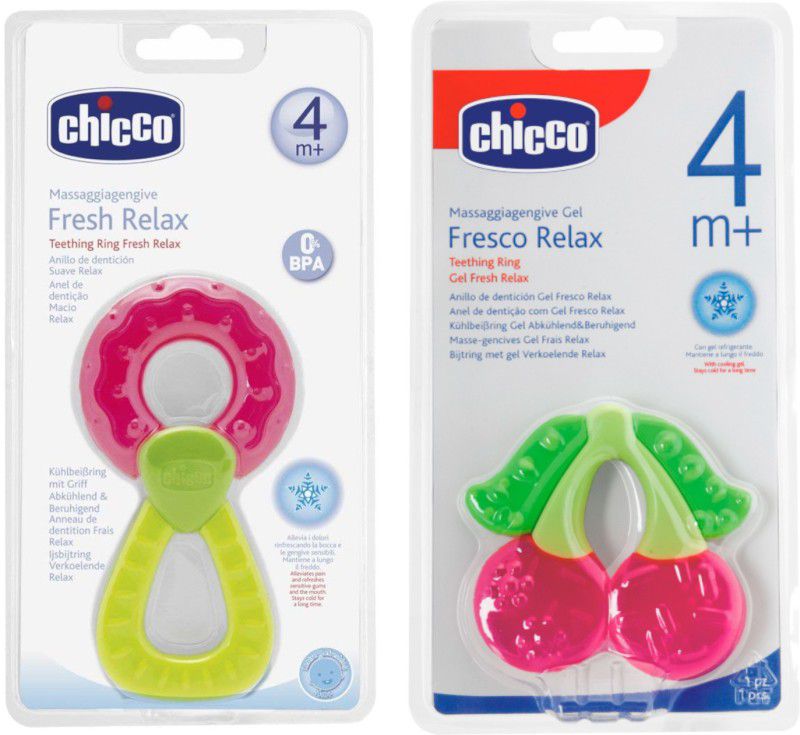 Chicco FRESH RELAX RING WITH HANDLE TEETHERS and Fresh Relax Cherry Teether Teether  (Pink)