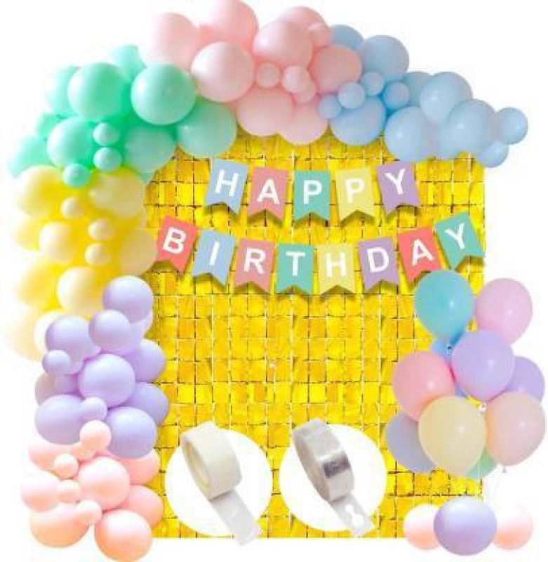 decokart pastel Birthday Decorations Kit - Happy Birthday Balloons Set With Pastel Balloons & Foil Curtain- 44Pcs Pastel Colour Happy Birthday Balloons For Decoration Kit / Happy Birthday Decoration Kit (Set of 44)  (Set of 44)