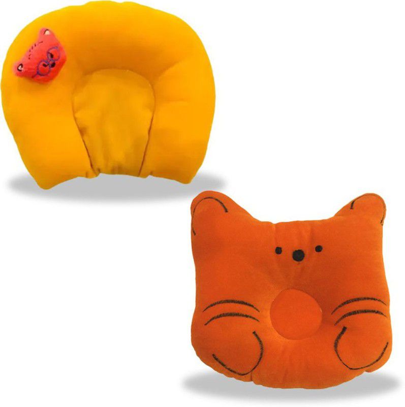 InEffable Cotton Animals Baby Pillow Pack of 2  (Orange, Yellow)
