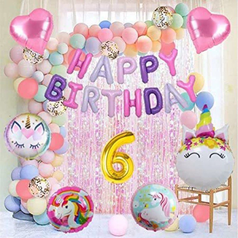 PartyJewels Unicorn Theme Foil Balloon For Sixth Birthday  (Set of 42)