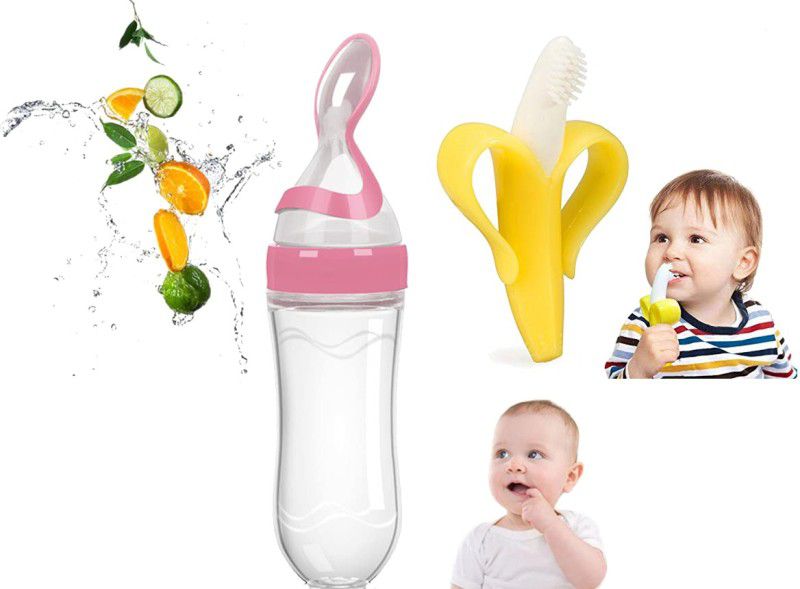 CAUSAL ART 90ML FOOD FEEDER SPOON BOTTLE AND BANANA TEETHER FOR KIDS Teether and Feeder  (Multicolor)