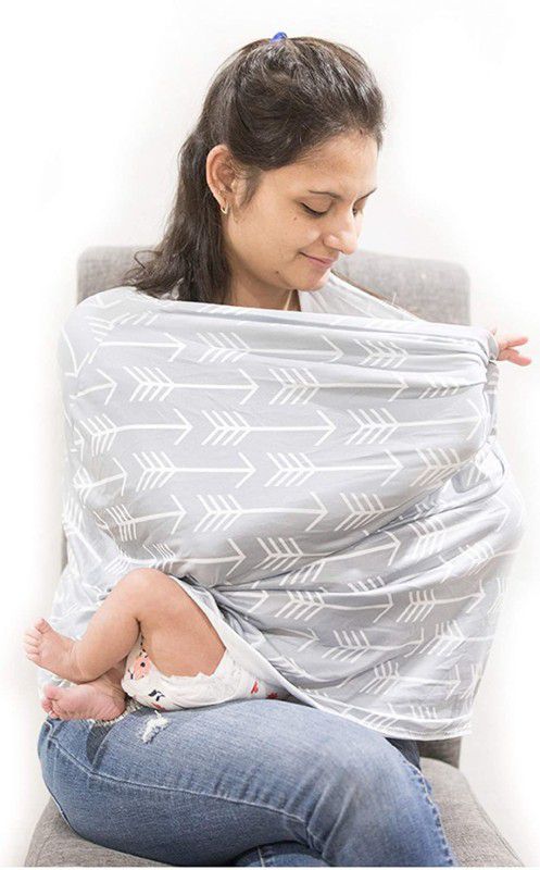 A Baby Cherry Nursing Cover for Baby Breastfeeding, Soft, Breathable, Stretchy, 360° Feeding Cloak  (Grey)