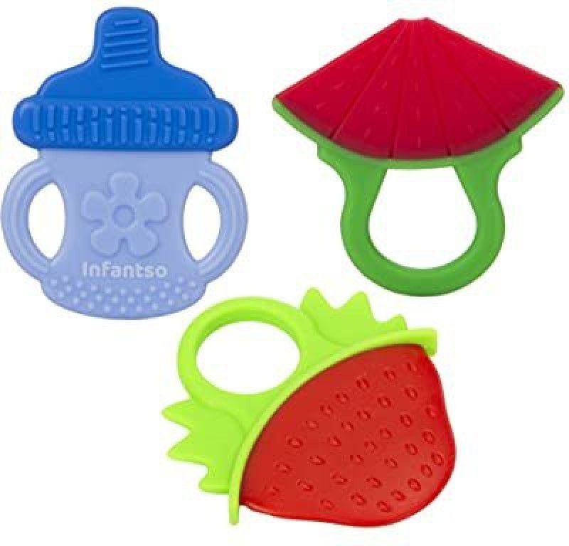 INFANTSO Non-Toxic Food-Grade Silicone Baby (Watermelon, Bottle Blu & Strawberry Teether  (Combo)