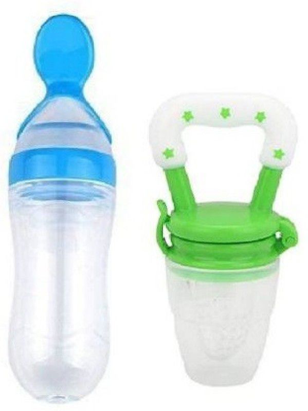 Honey Boo Baby Silicone Food Feeder And Fruit Nibbler Combo Teether and Feeder Teether and Feeder  (Blue, Green)