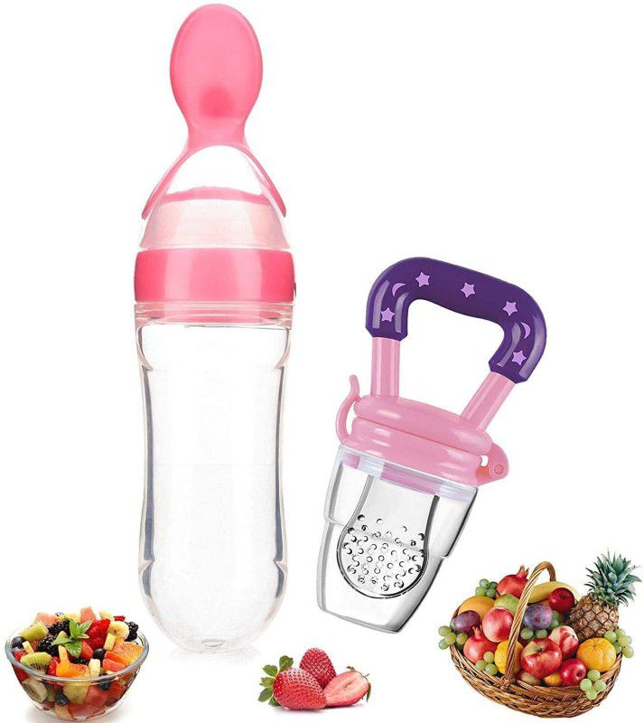 Baby Hashtag Combo of Food Feeder & Baby Fruit Nibbler 3 -24 M Baby - silicone (Pink) Teether and Feeder  (Pink)