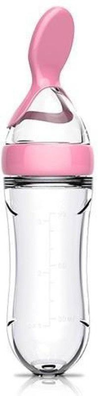 Mojo Galerie BPA Free Squeeze Silicone Bottle Feeder with Dispensing Spoon for Babies- Pink - Silicon  (Pink)
