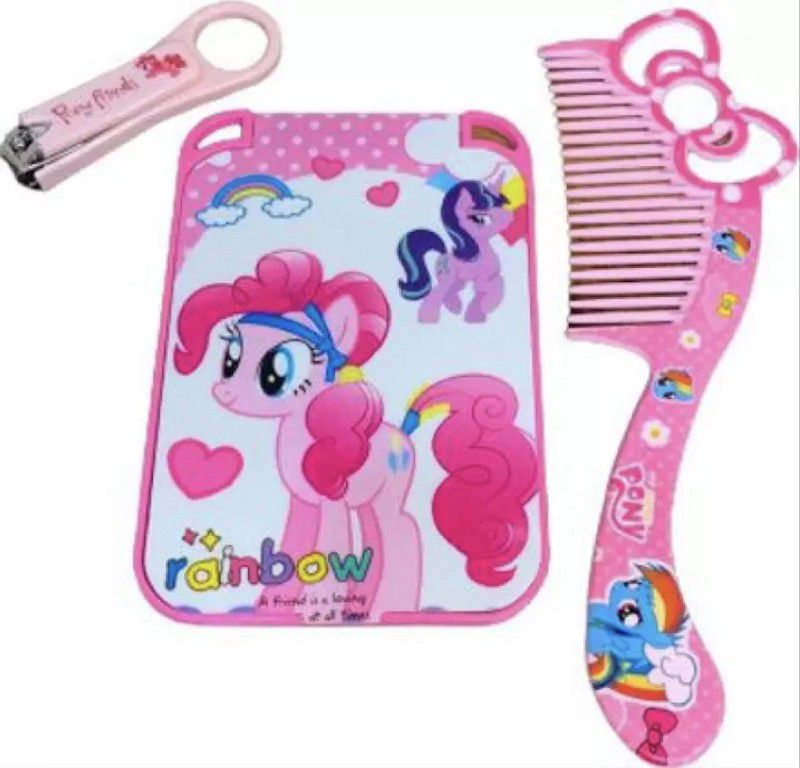 kistapo Wonderful Set of Mirror, Comb and NailClipper with Pony Unicorn Character