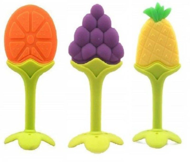 FABLITTLE Orange, Grapes and Pineapple Teether Soother Combo for Baby Boys and Girls Teether  (Orange, Purple, Yellow)