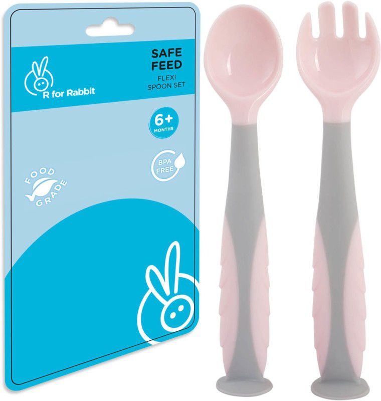 R for Rabbit Premium Safe Feed Flexi Baby Spoon Set for Baby Feeding, Food Grade PP, BPA & Phthalates Free for Kids 6+ Months (Pink Grey) - silicone  (Pink, Grey)
