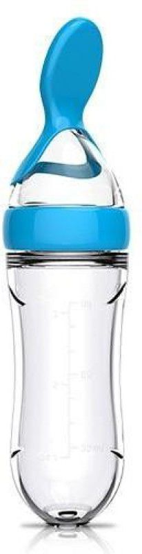 Mojo Galerie BPA Free Squeeze Silicone Bottle Feeder with Dispensing Spoon for Babies- Blue - Silicon  (Blue)