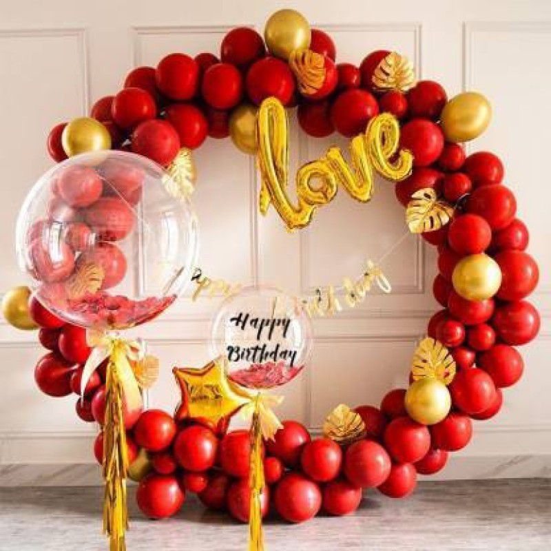 Anayatech Happy birthday Love Balloon with Love Balloon, Confetti Balloon, Bobo Balloon, Star Balloon Valentines day love Wedding Birthday Party Foil balloon (Pack of 65) Balloon (Red, Gold, Pack of 65)  (Set of 65)