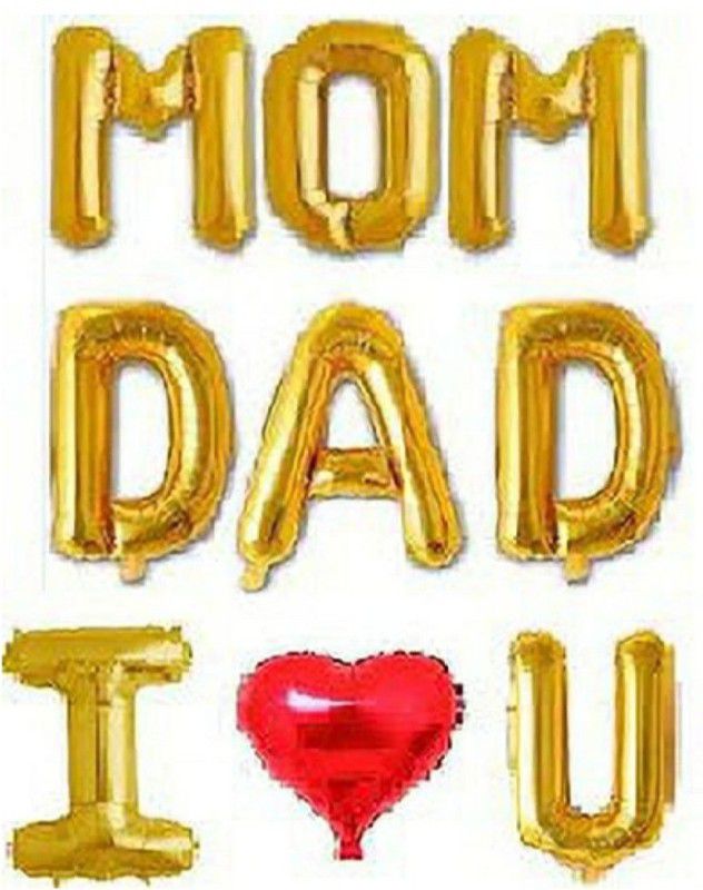 FLIPZONE MOM,DAD,I,U(GOLD)NAME1(RED)BIG HEART Banner (1.67 ft, Pack of 9)  (Set of 9)