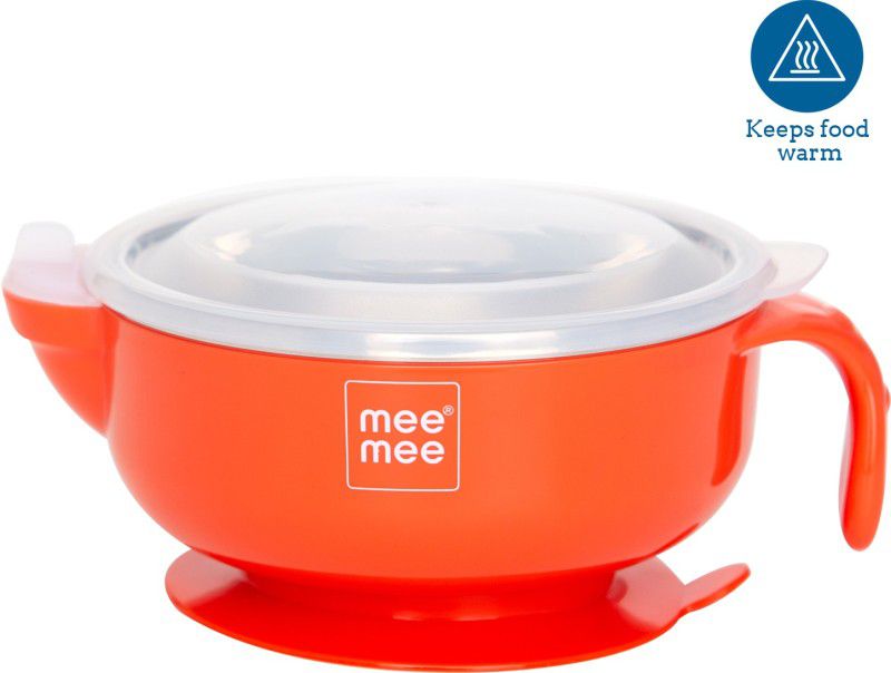 MeeMee Stay Warm Baby Steel Bowl with Suction Base (Red) - steel  (Red)