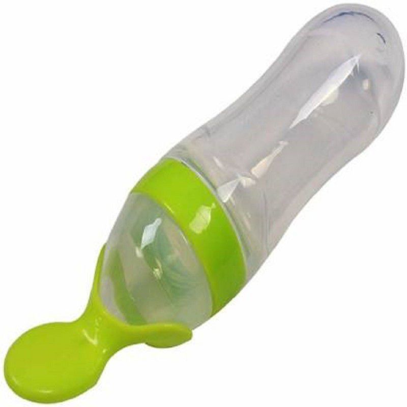 Chote Janab Baby Food Grade Silicone Squeeze Food Feeder with Spoon - Silicon  (Green)